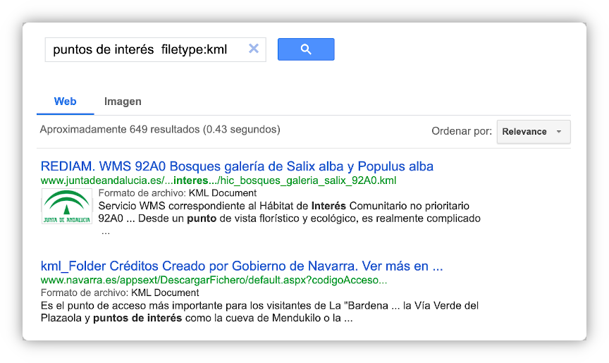 Captura de pantalla del buscador de datos abiertos